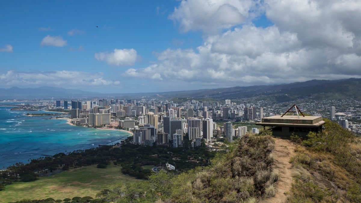 Aerial view of Honolulu and the south shore of O'ahu from Diamond Head